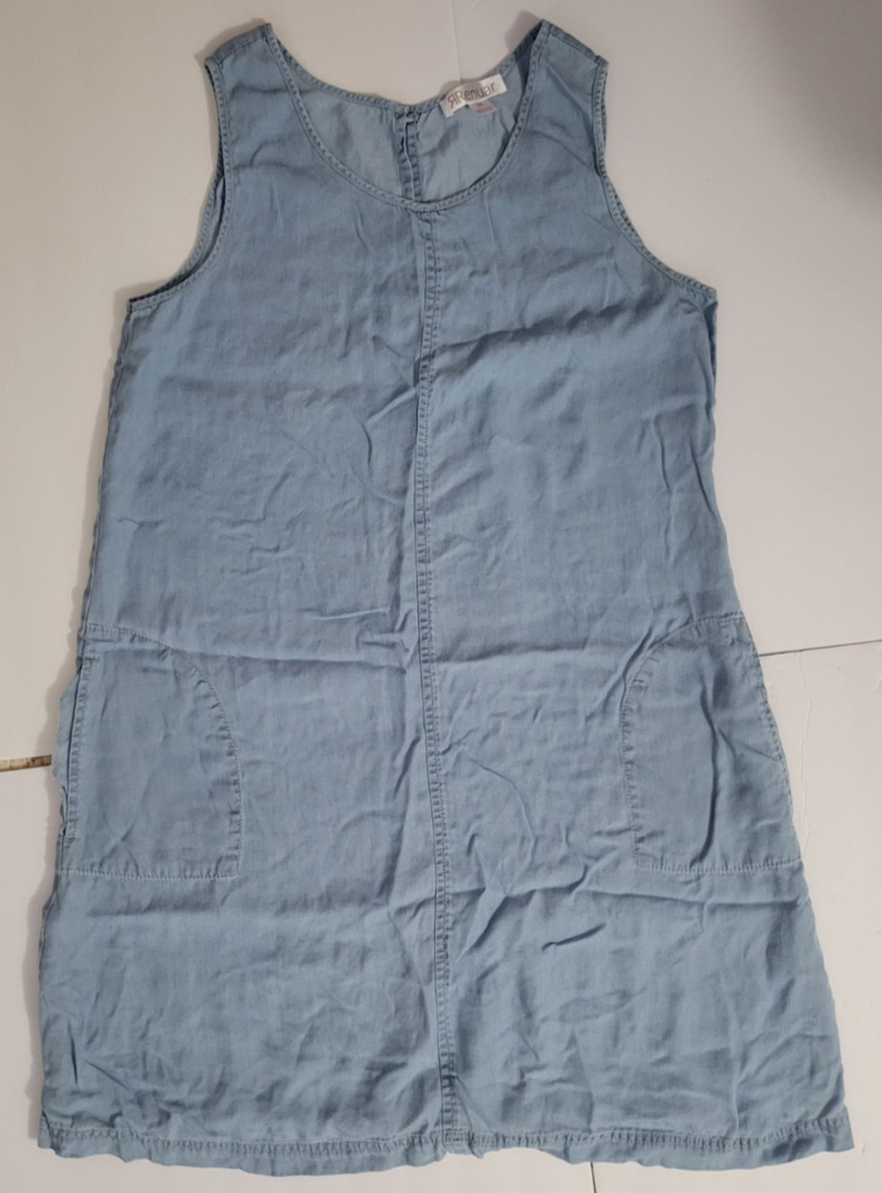 Renuar Womens M Blue Chambray Sleeveless Shift Dress Pockets Back Zip